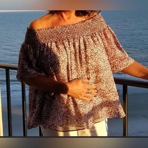 LOFT blouse, lavender / white